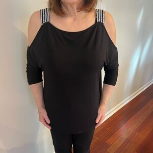 Belldini peekaboo sleeve rhinestone top